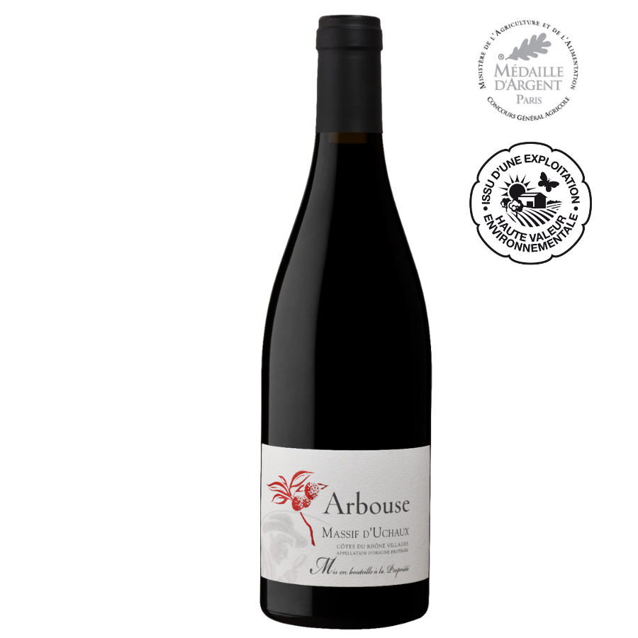 AOP Côtes du Rhône Villages Massif d\'Uchaux Rouge - Arbouse 2022 -HVE3 - 75 cl - Médaille d\'Or au Concours Général Agricole de Paris