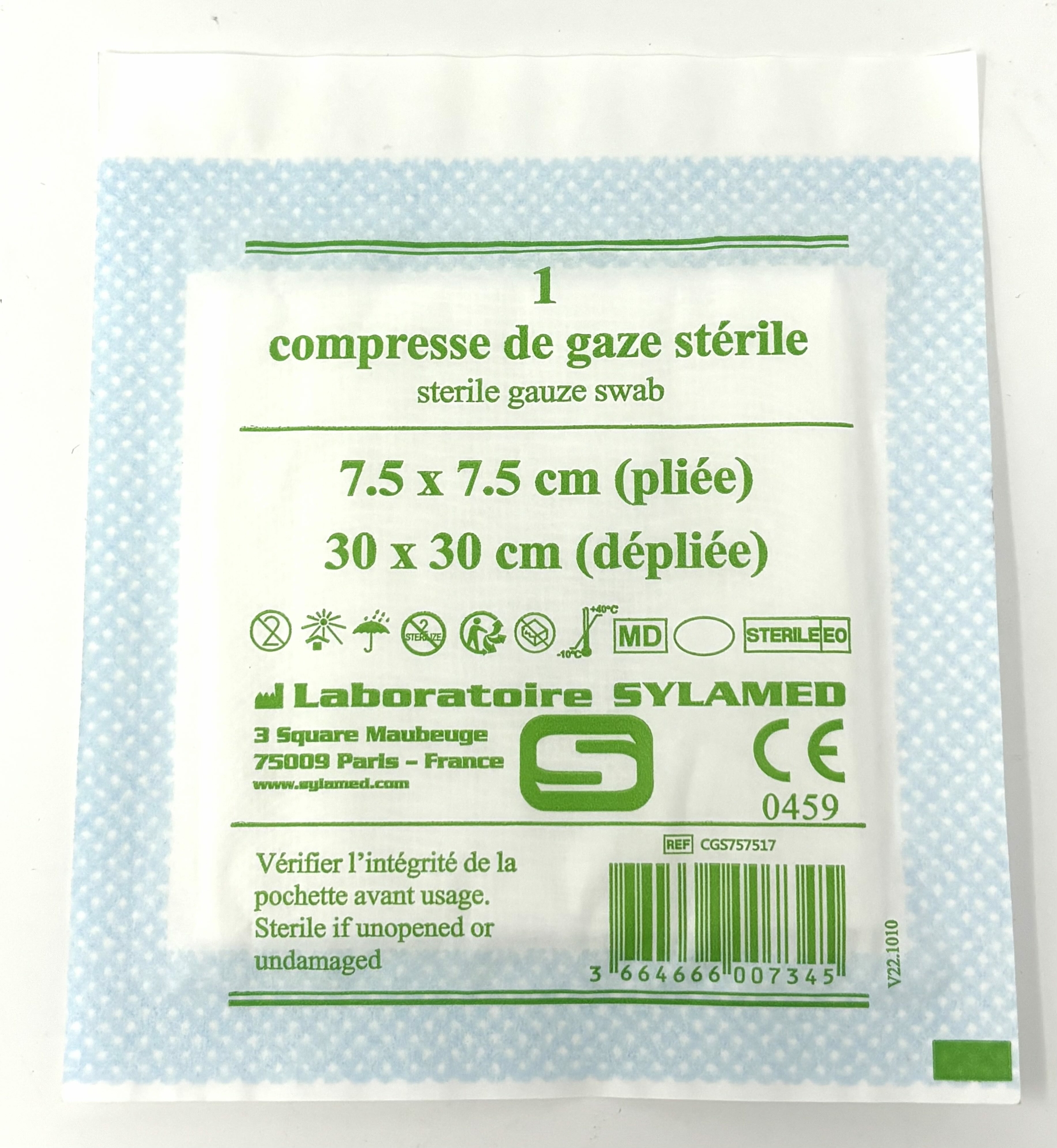 Compresse (X2) de gaze stérile 7,5 x 7,5