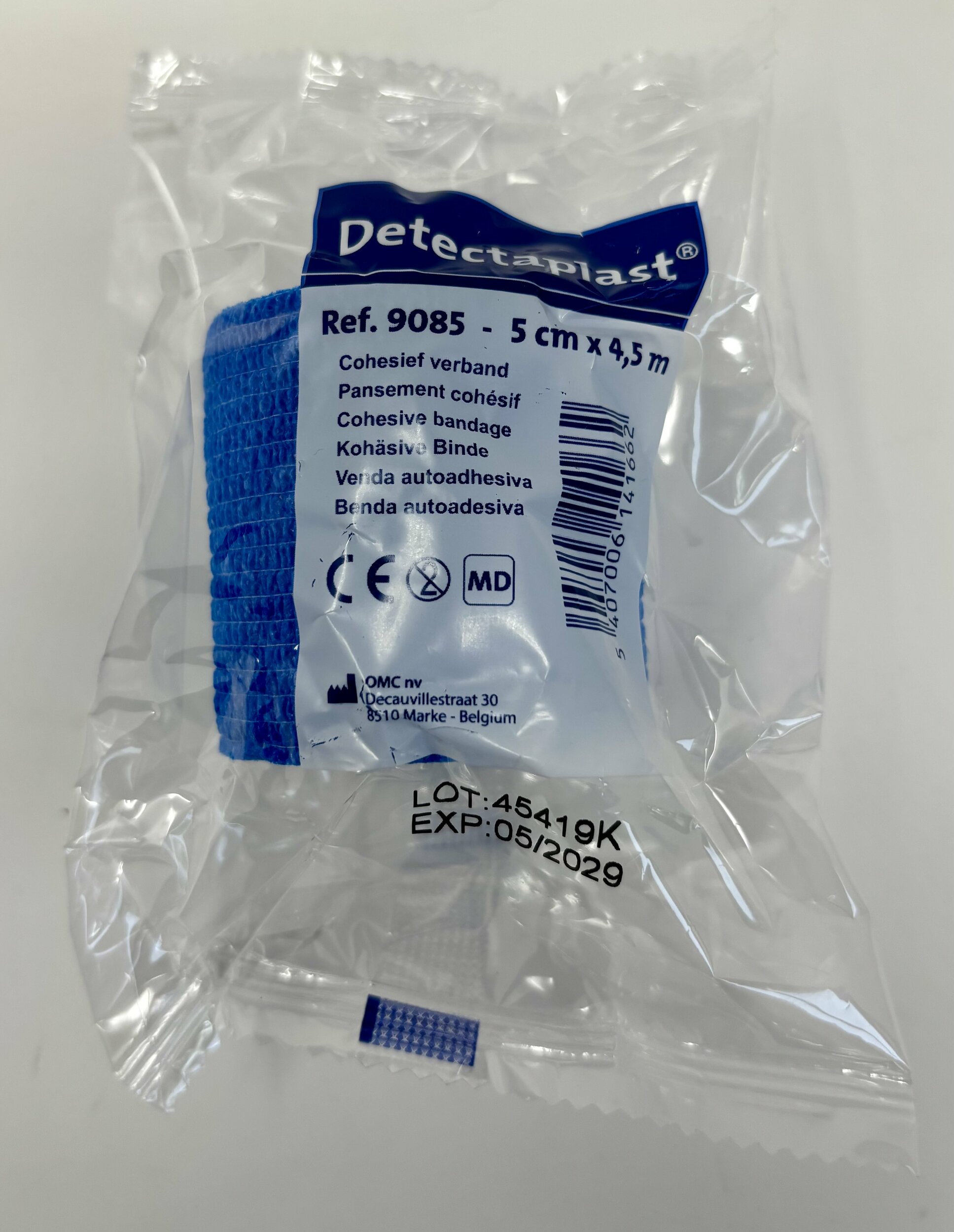 Bande élastique cohésive bleue 5cmX4,5m