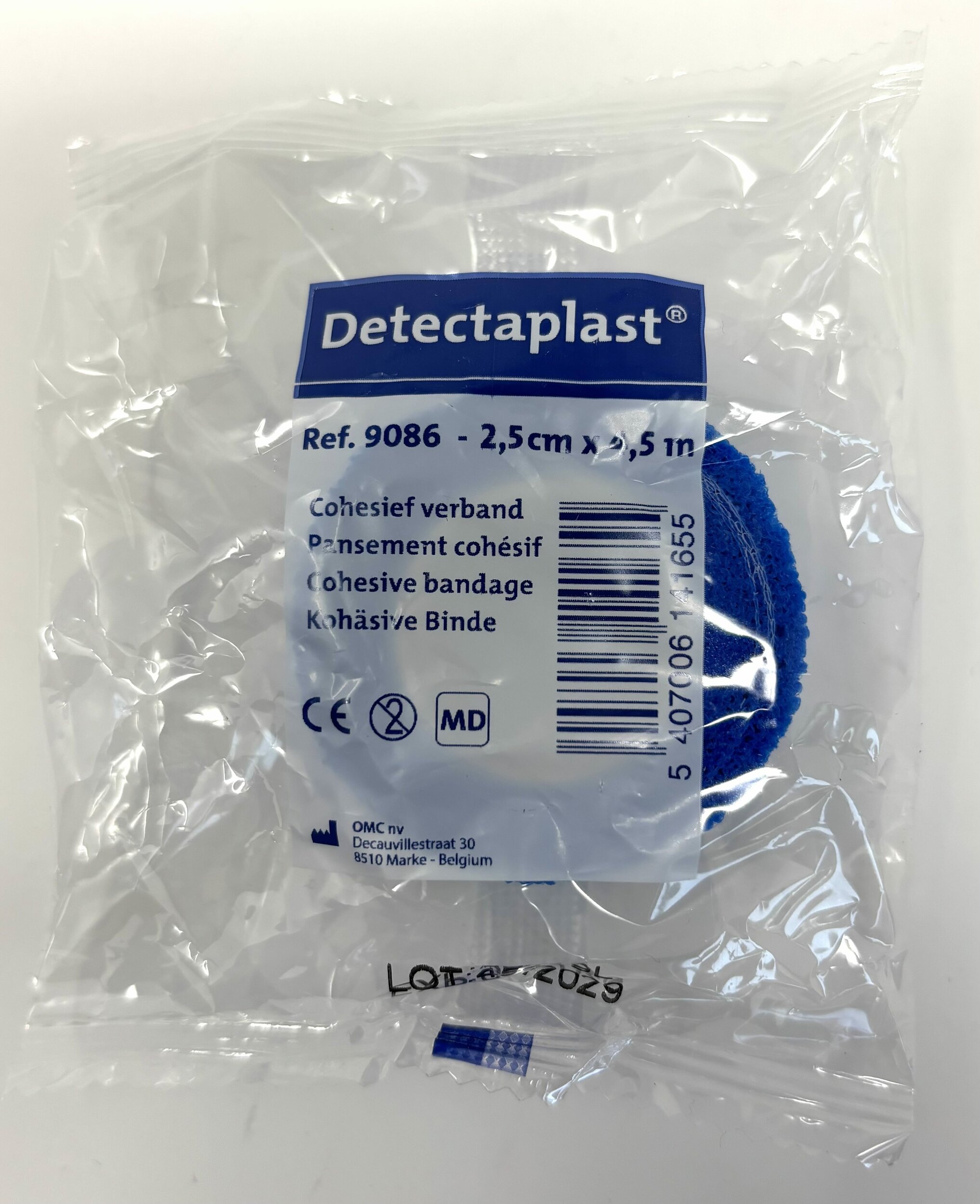 Bande élastique cohésive bleue 2,5cm x 4,5m