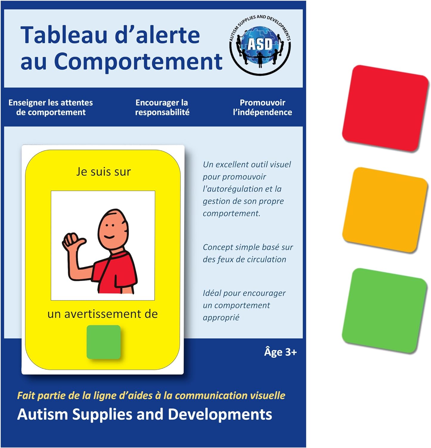 Tableau De Comportement Enfants Feux Tricolores - Poches Pour Cartes Prénoms, 49x66 Cm, Marqueurs Effaçables Inclus - 12