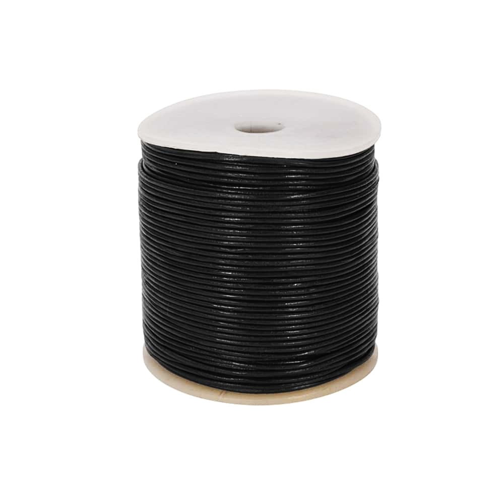 1 Mètre de Cordon Cuir Véritable Tressé Noir 5mm