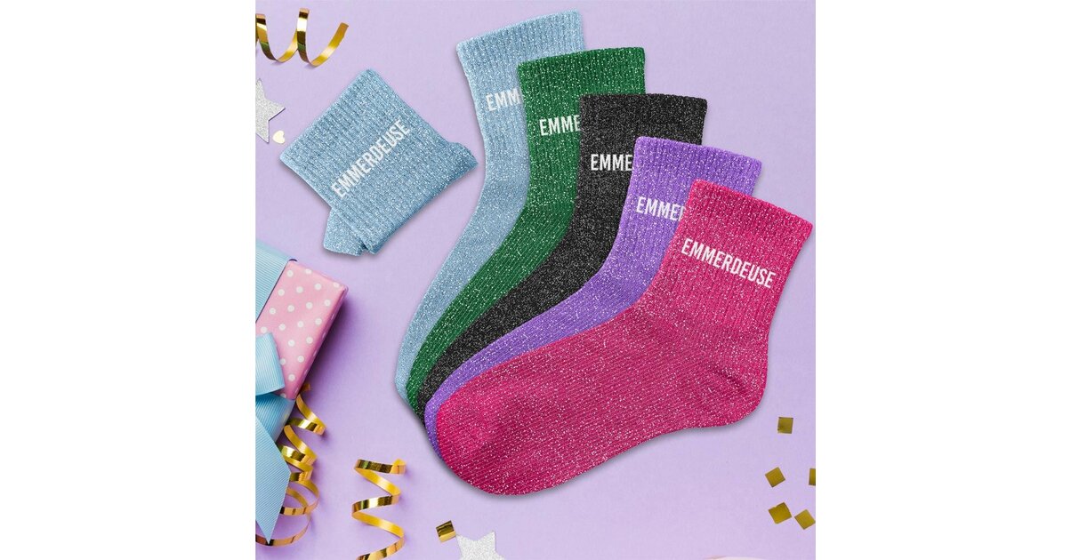 Chaussettes Paillettes Humour Femme - Taille 36-42, Bleu, Neuves Avec étiquettes