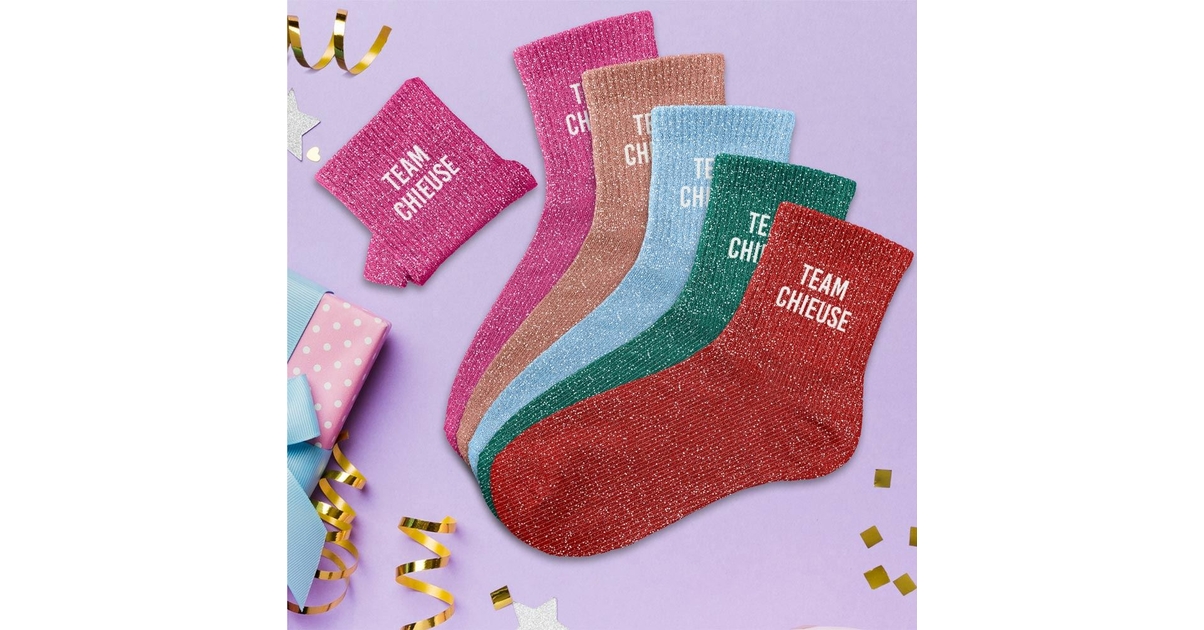 Chaussettes Femme Beige à Paillettes – Message "Team Connasse" – Taille 36/42