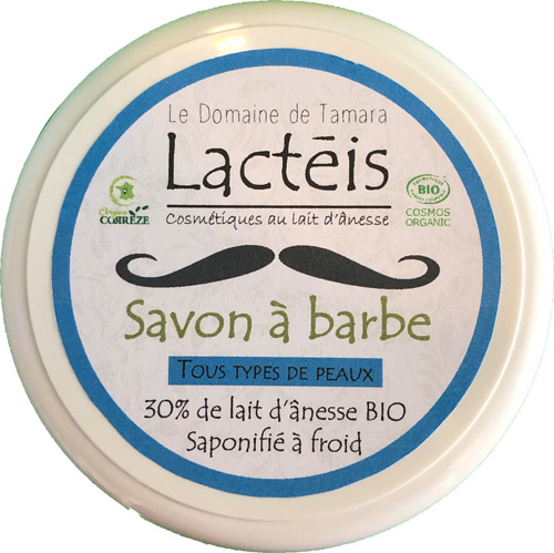 Savon à barbe certifié BIO COSMOS - 30% de lait d\'ânesse frais et BIO