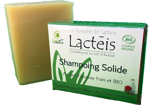 Shampoing solide BIO COSMOS - Au lait d\'ânesse frais et BIO - Cheveux Normaux à gras - Aux huiles essentielles BIO