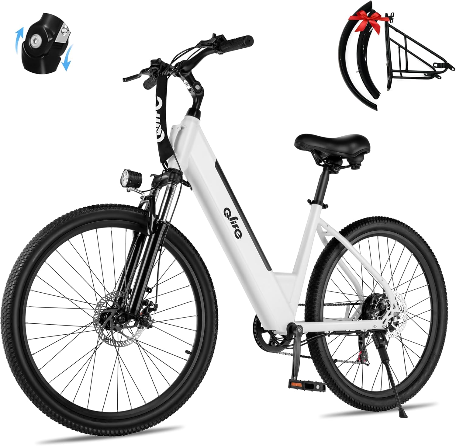 Cityone Electric Bike for Adults 26 Step-Through 22MPH Ebike with 2.1 Tire,UL2849 Certified Built-in Removable Battery,Peak 750W Motor Ebikes with 7 Speed, Commuter E Bicycle White Standard