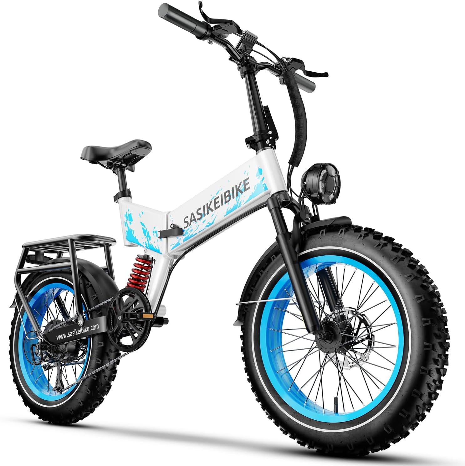 1500W Folding Electric Bike for Adults,52v 20AH Electric Dirt Bike with 20x 4.0 Fat Tire, Max 30+MPH & 70 Miles Electric Bicycle, Ebike for Snow, Mountains, Road Full Suspension UL Certified White Standard