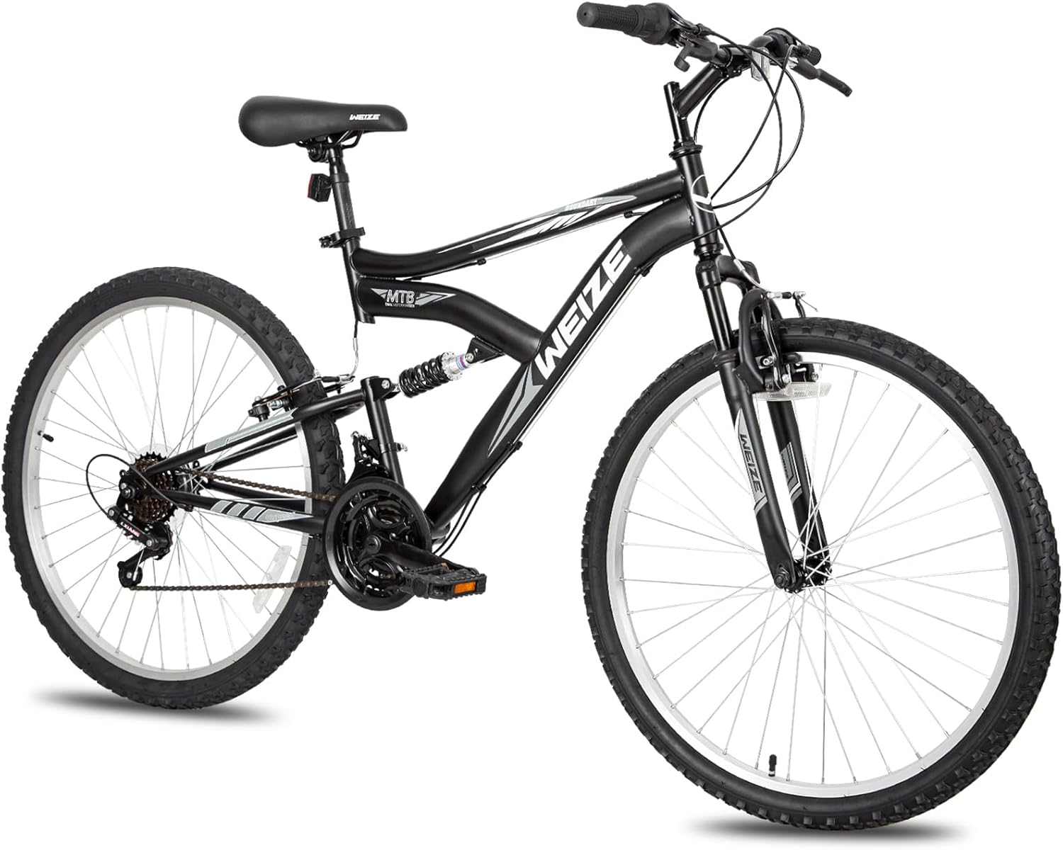 WEIZE Mountain Bike, 24/26/27.5 inch Outdoor Cycling Bike,18-Speed/High-Carbon Steel/Dual Full Suspension, Adjustable Ergonomic Seat for Men Women Adult, MTB Bicycle with Suspension Fork,Sleek Colors