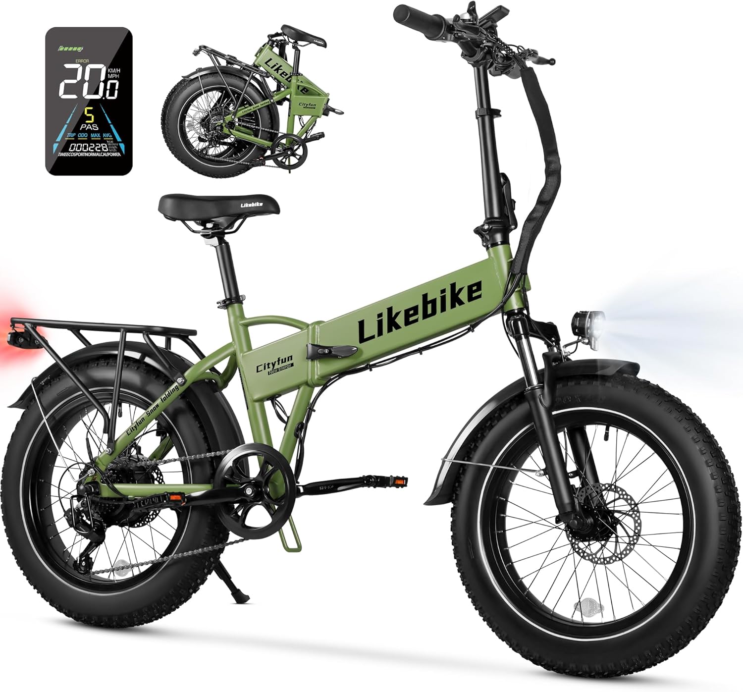 Cityfun Folding Electric Bike Adults,500W Motor (Peak 720W) Ebike with 20 x 4.0 Fat Tire,48V 10.4Ah Removable Battery Hidden,Electric Mountain Bike,UL 2849 Certified,Commuting E-Bike,7-Speed