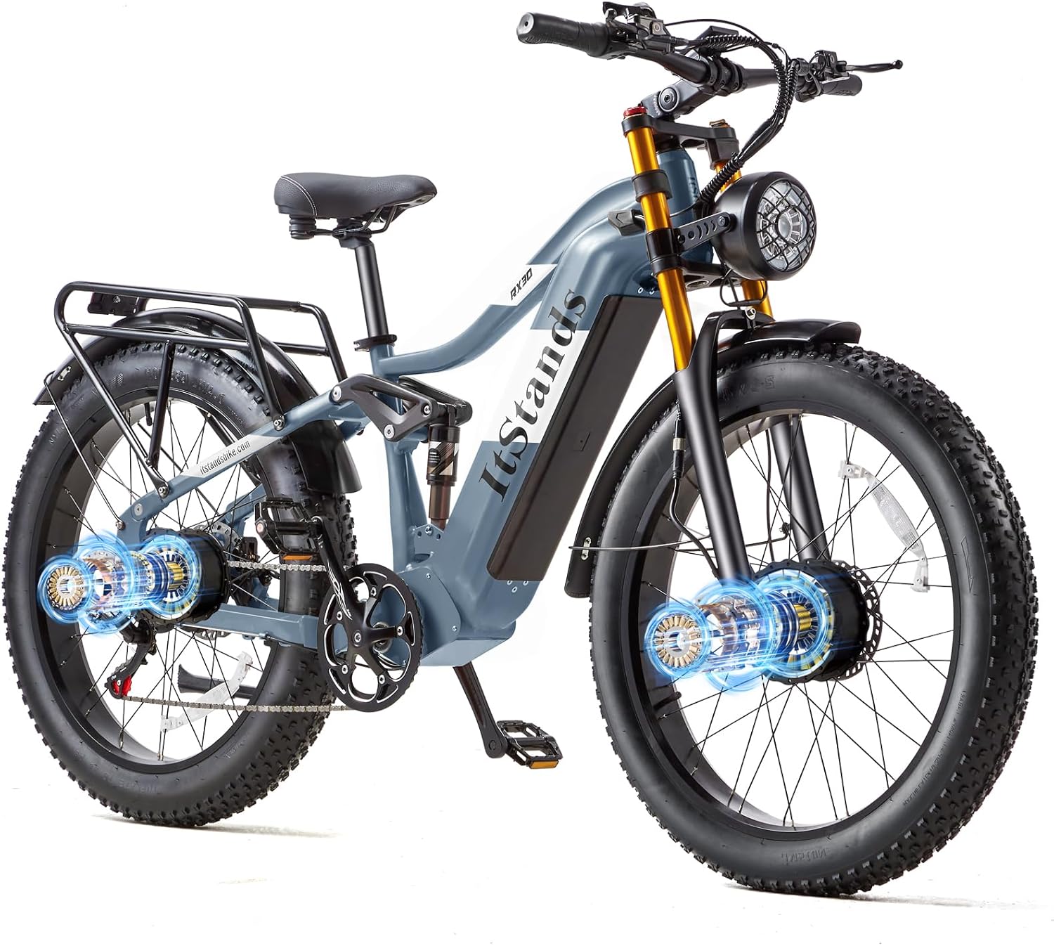 1000W/2000W Dual Motor Electric Bike Adult, 48V 30Ah/20Ah Battery, 26\'\' Fat Tire Full Suspension Ebike, 30MPH Dual Hydraulic Disc Brakes, 120Miles Off Road Mountain Beach Ebike, UL Certified