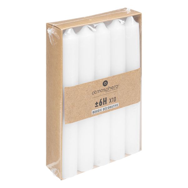 10 BOUGIES BATON BLANCHES D2.1 x H16 CM Durée de combustion 1 bougie : 6 heures