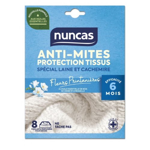 Anti Mites NUNCAS Tiroirs Protection Tissus 8 Feuillets