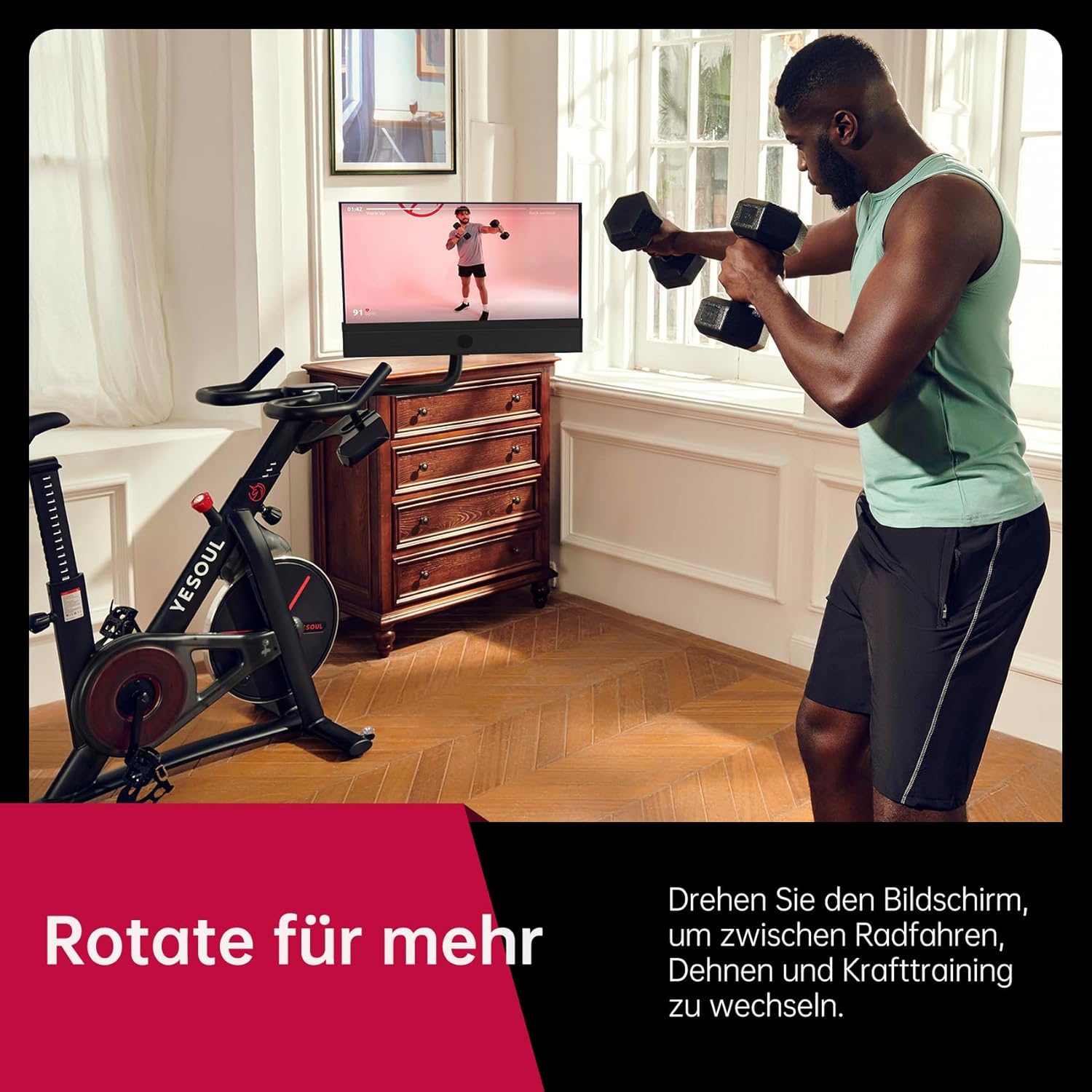 Vélo d'appartement Fitness YESOUL C1A Ajustable, appli connectée Noir YESOUL