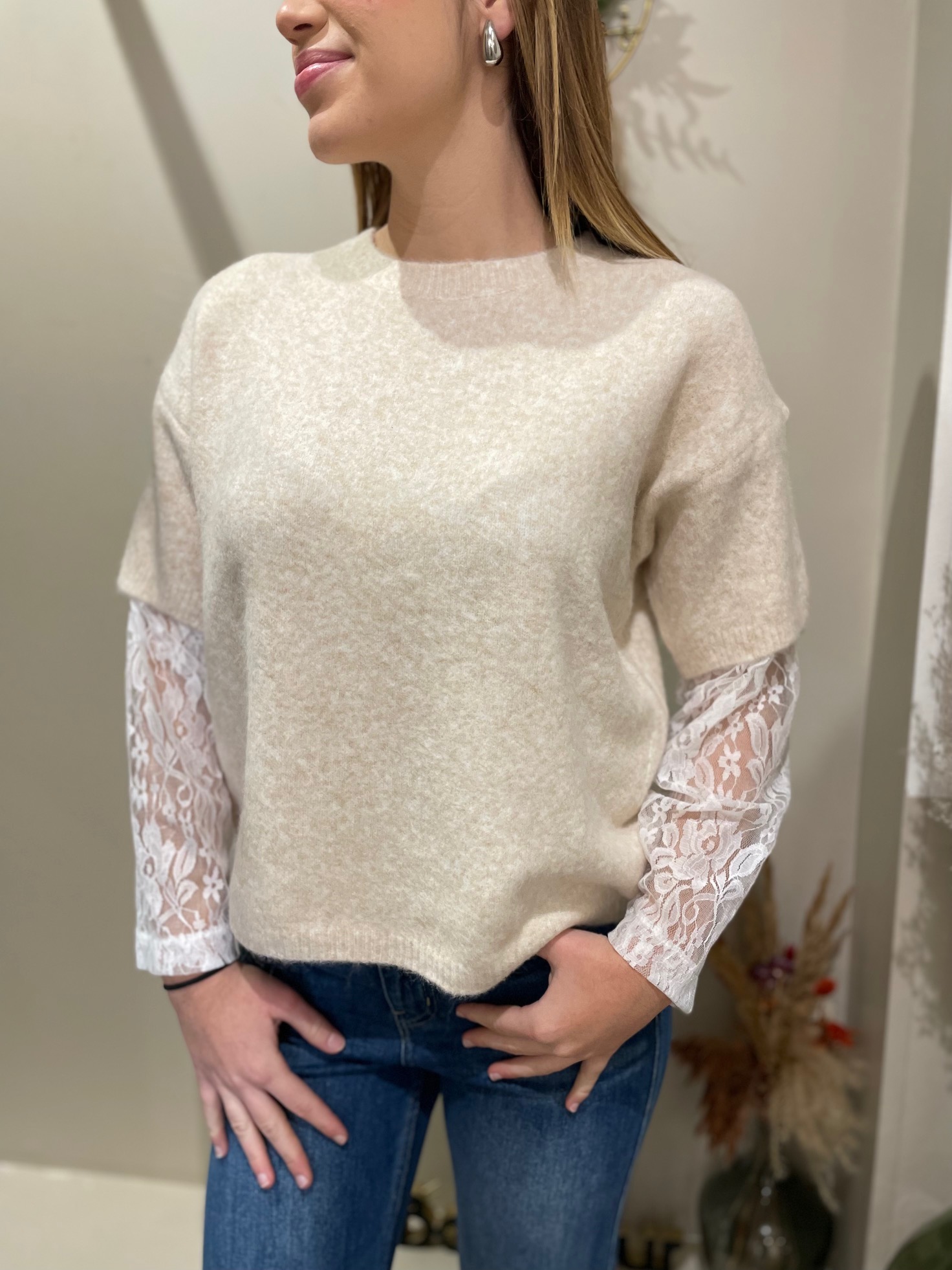 Pull Astrid dentelle beige
