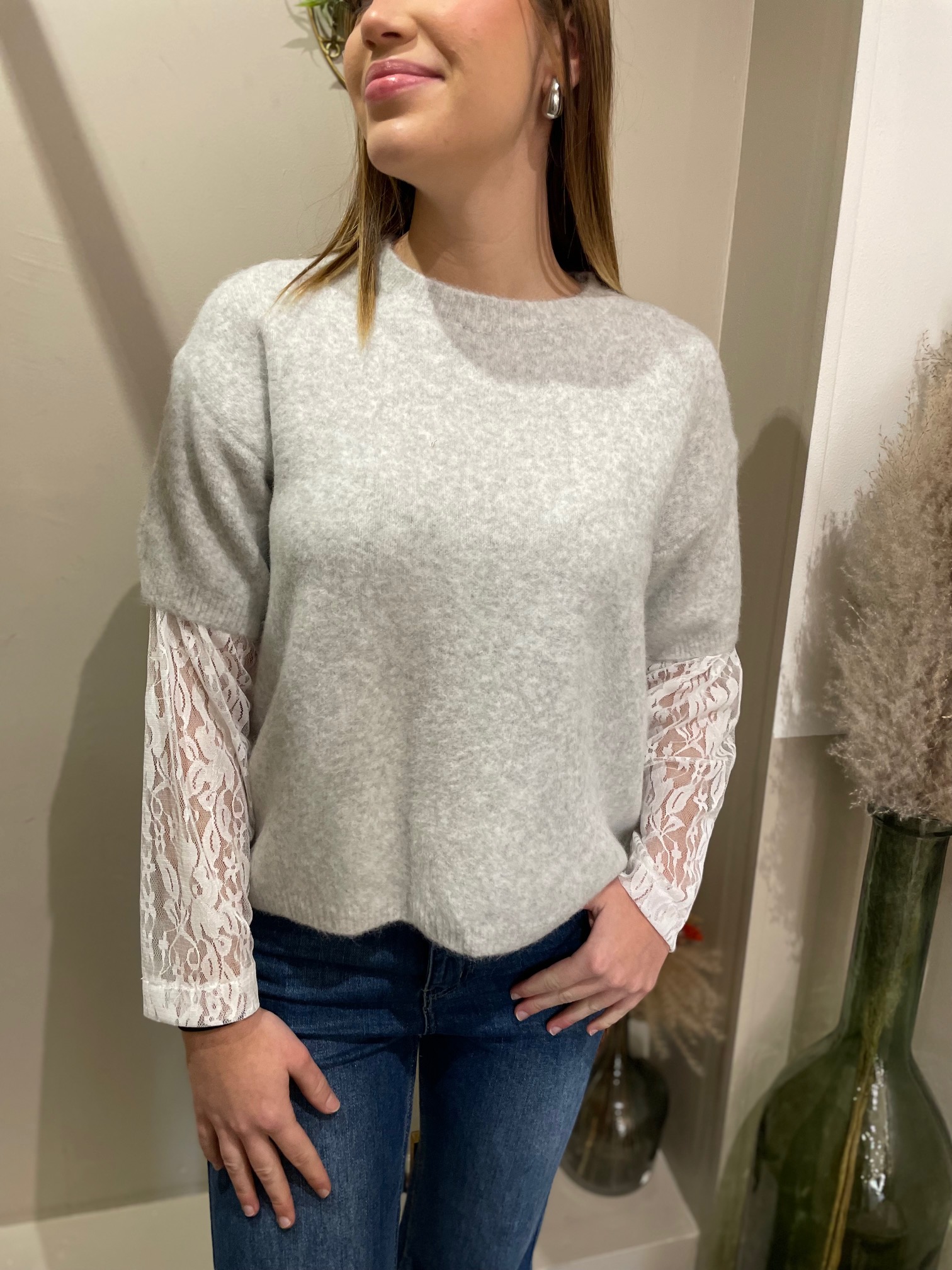 Pull Astrid dentelle gris