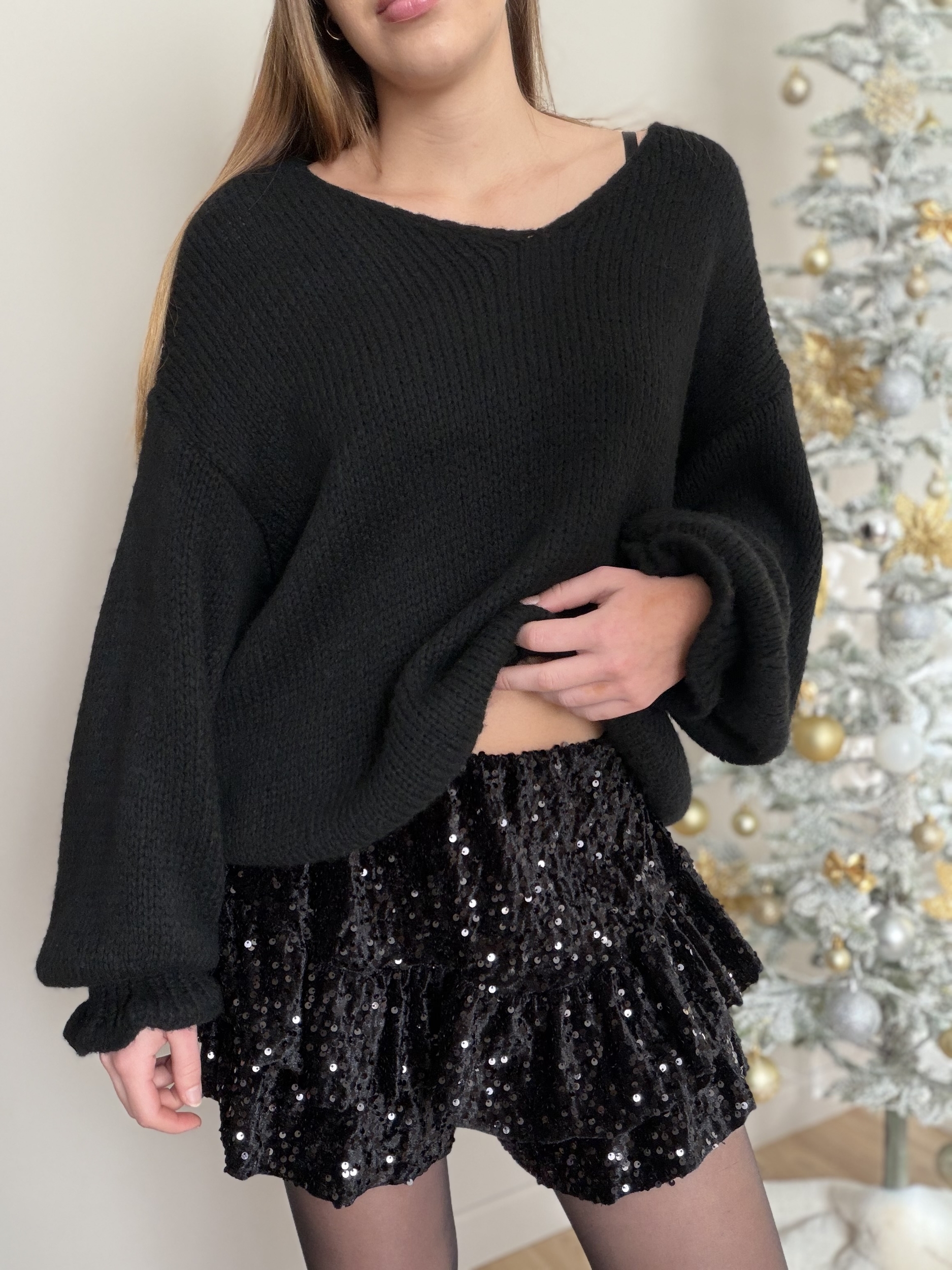 Jupe-short velours sequins noir