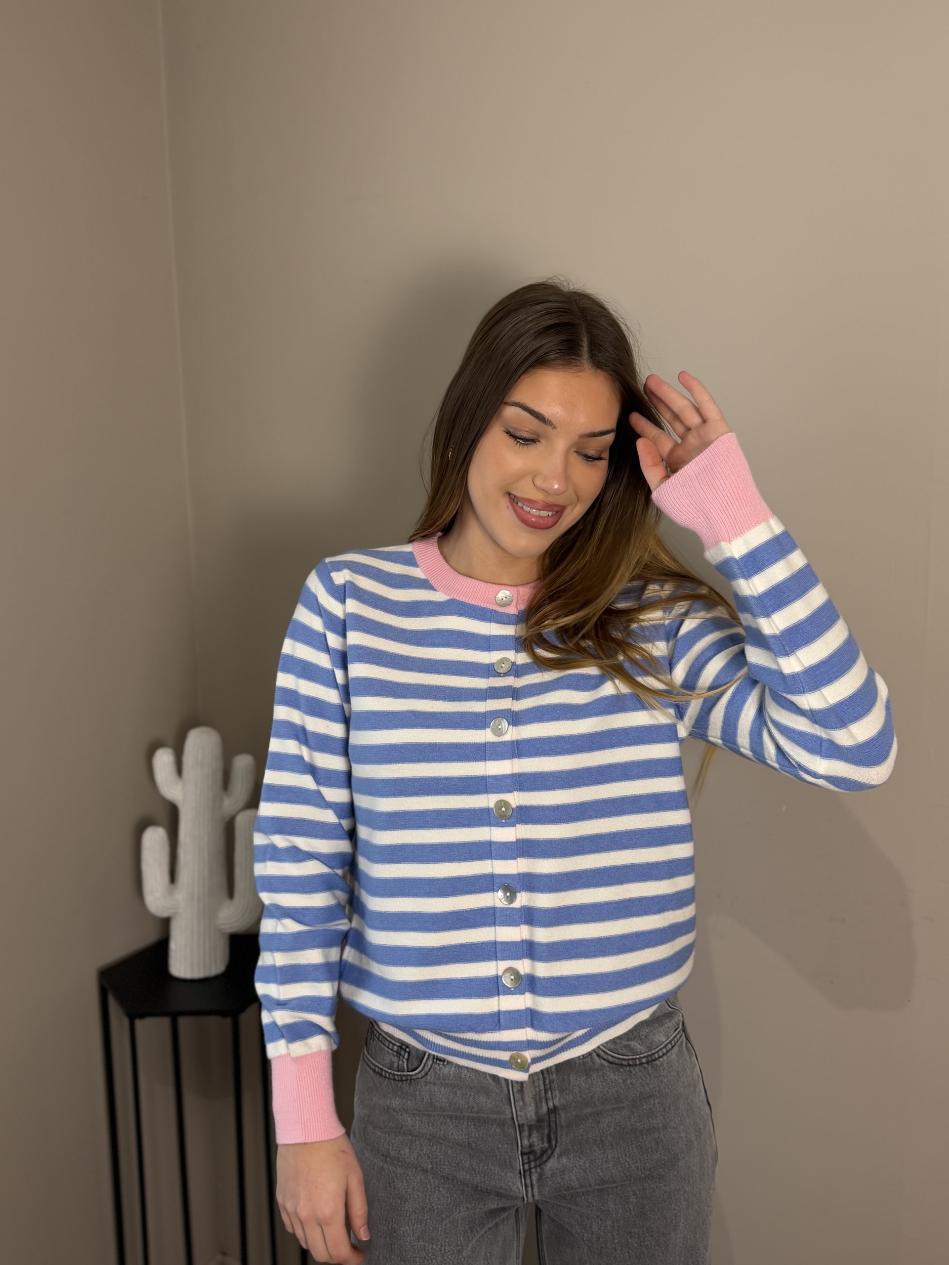 Gilet June bleu et rose