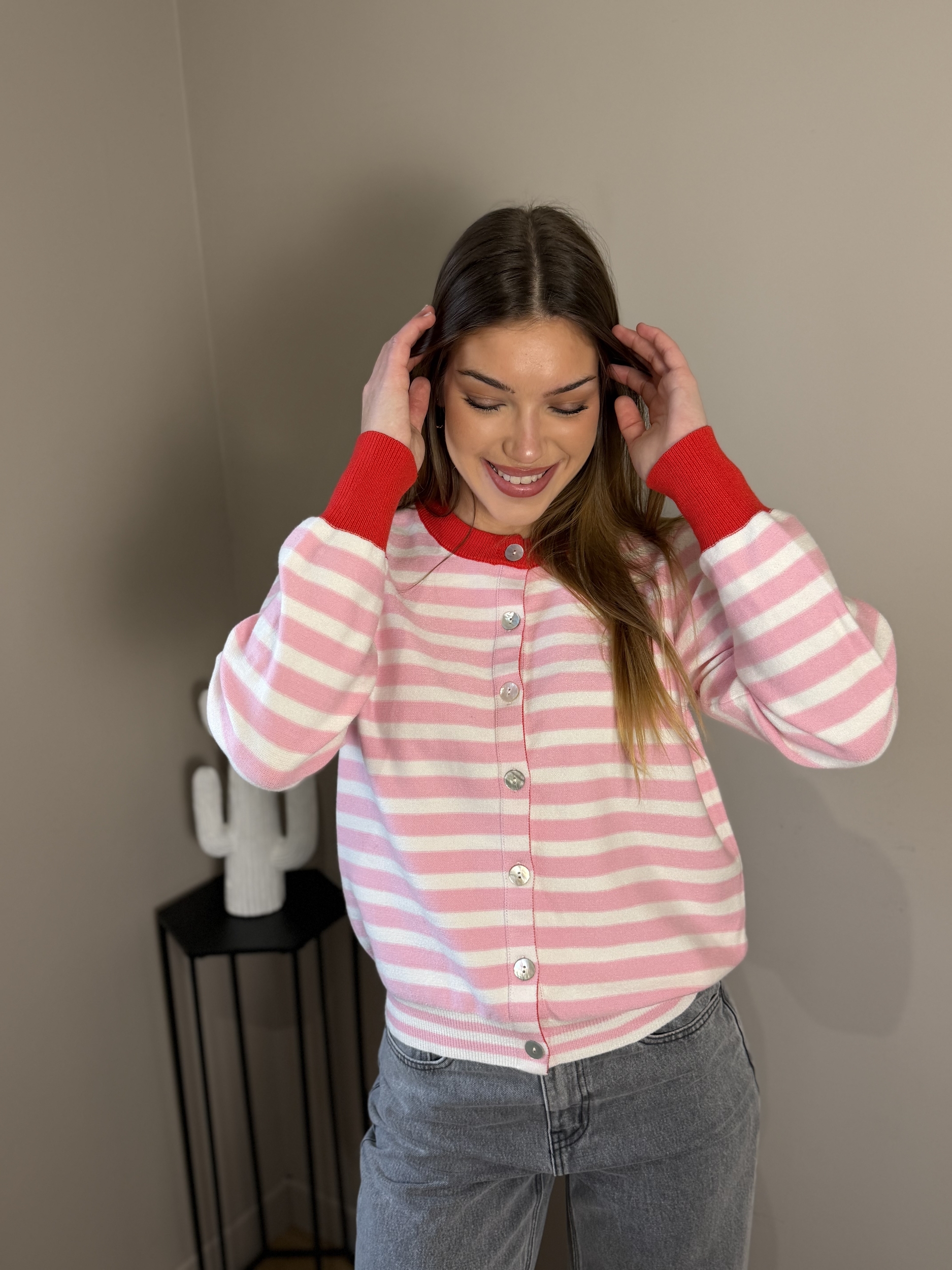 Gilet June rose et rouge
