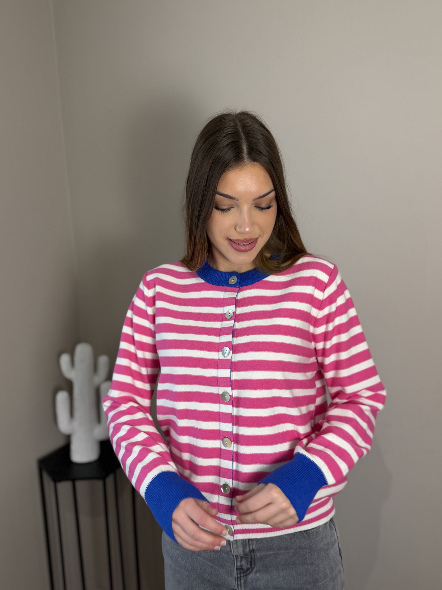Gilet June rose et bleu électrique
