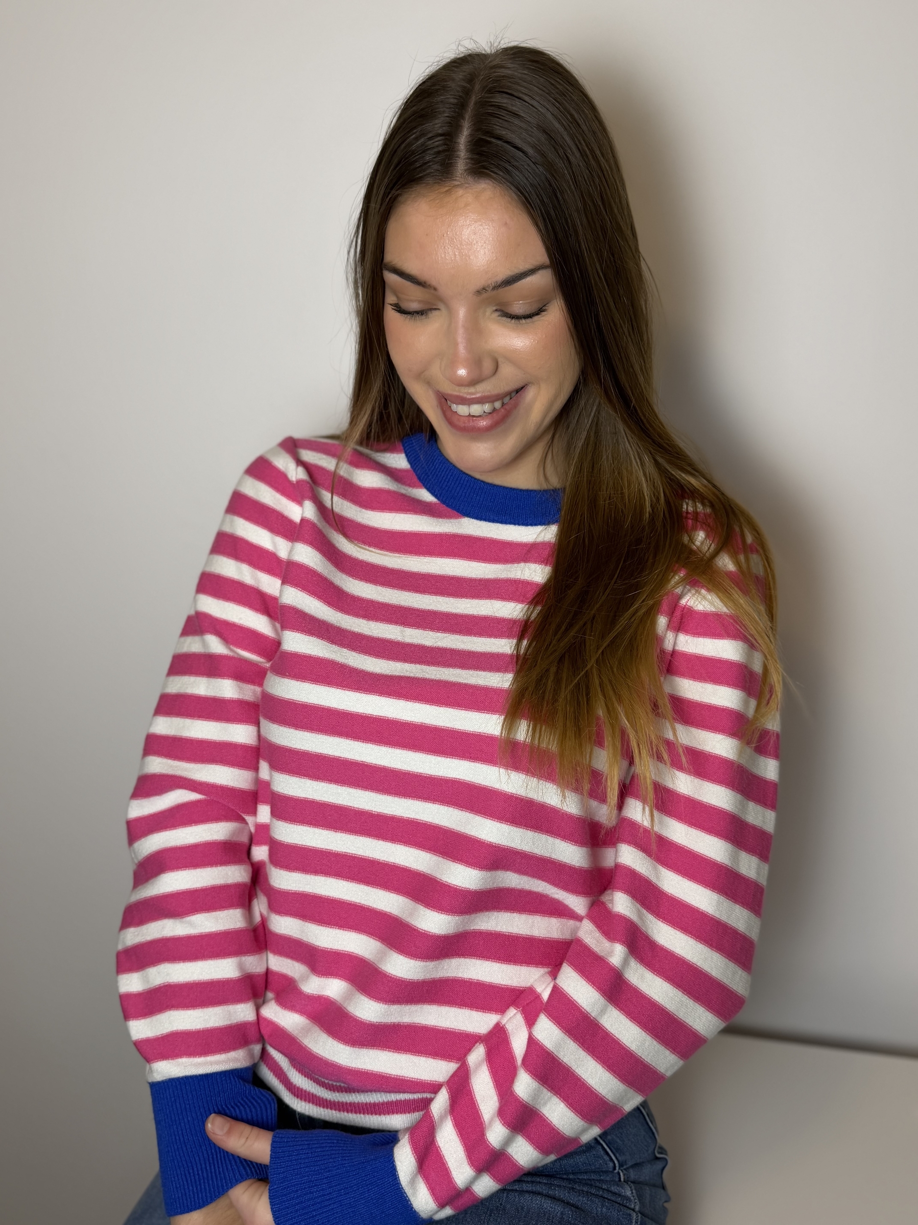 Pull Jade bleu royal et rose
