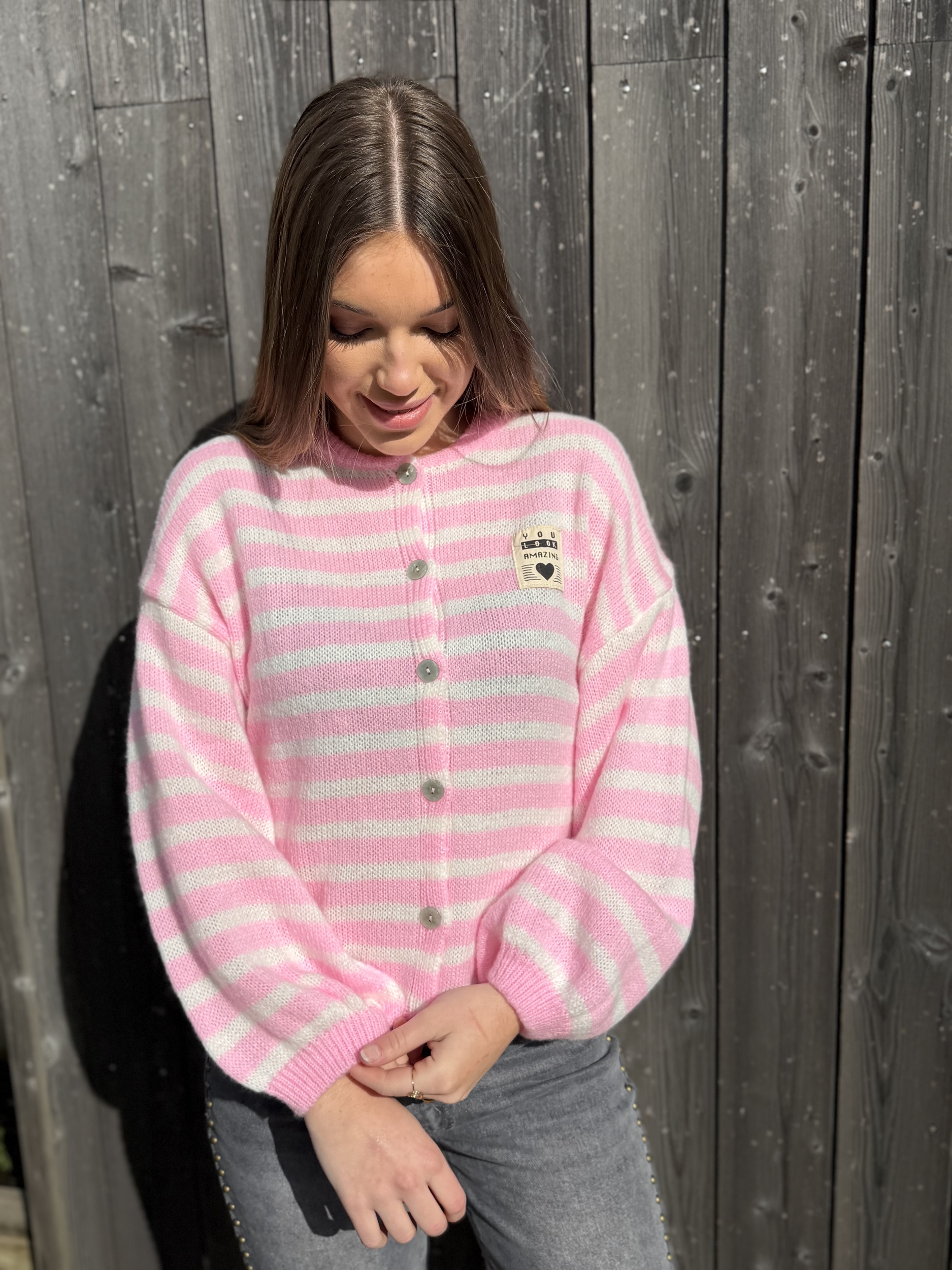 Gilet Luma rose et blanc