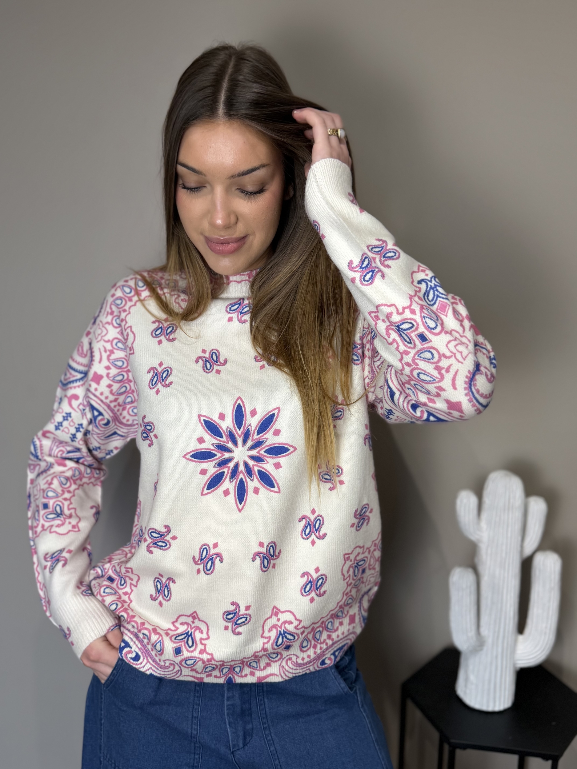 Pull bandana bleu et rose