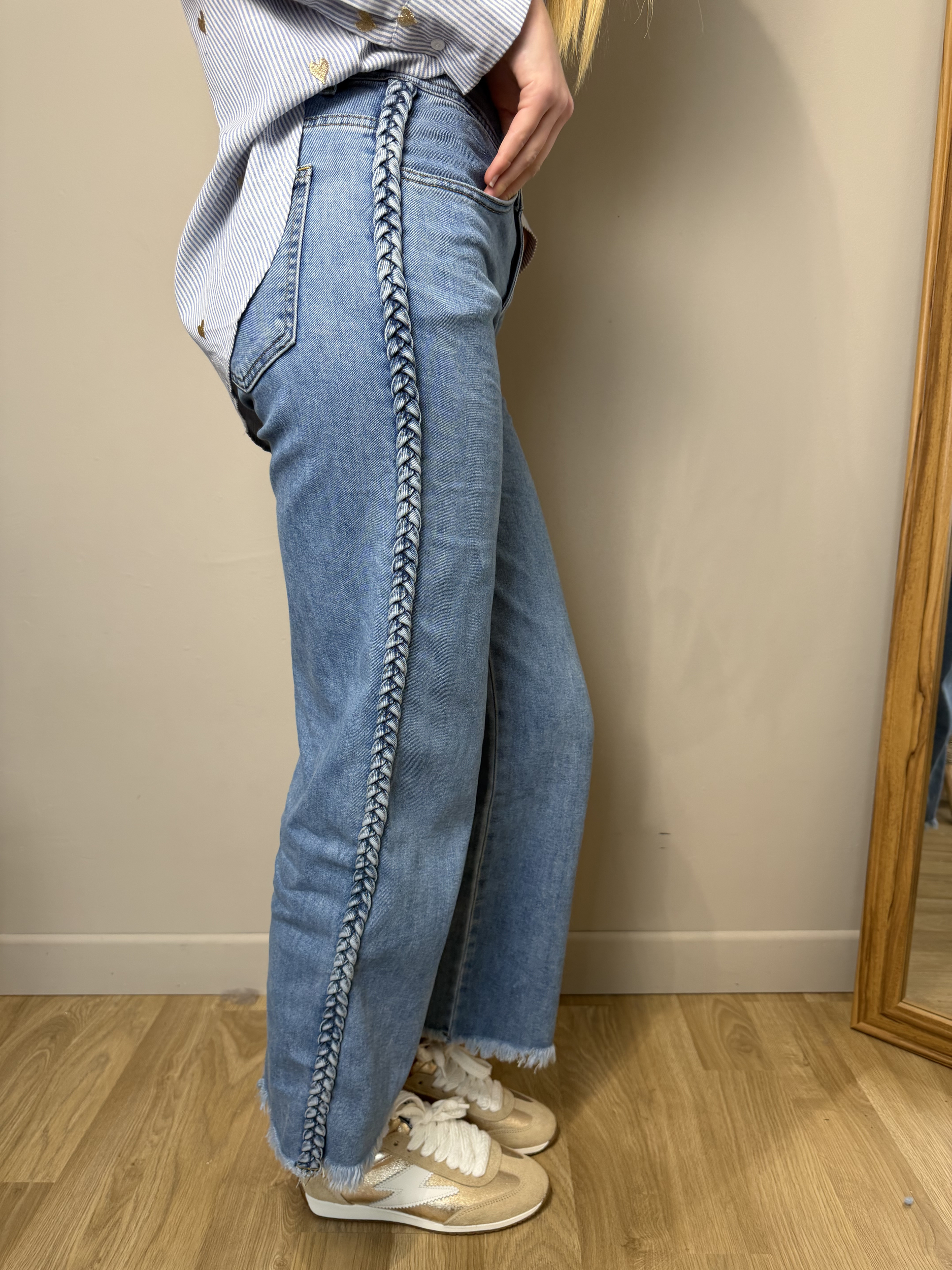 Jean Flare tressé bleu