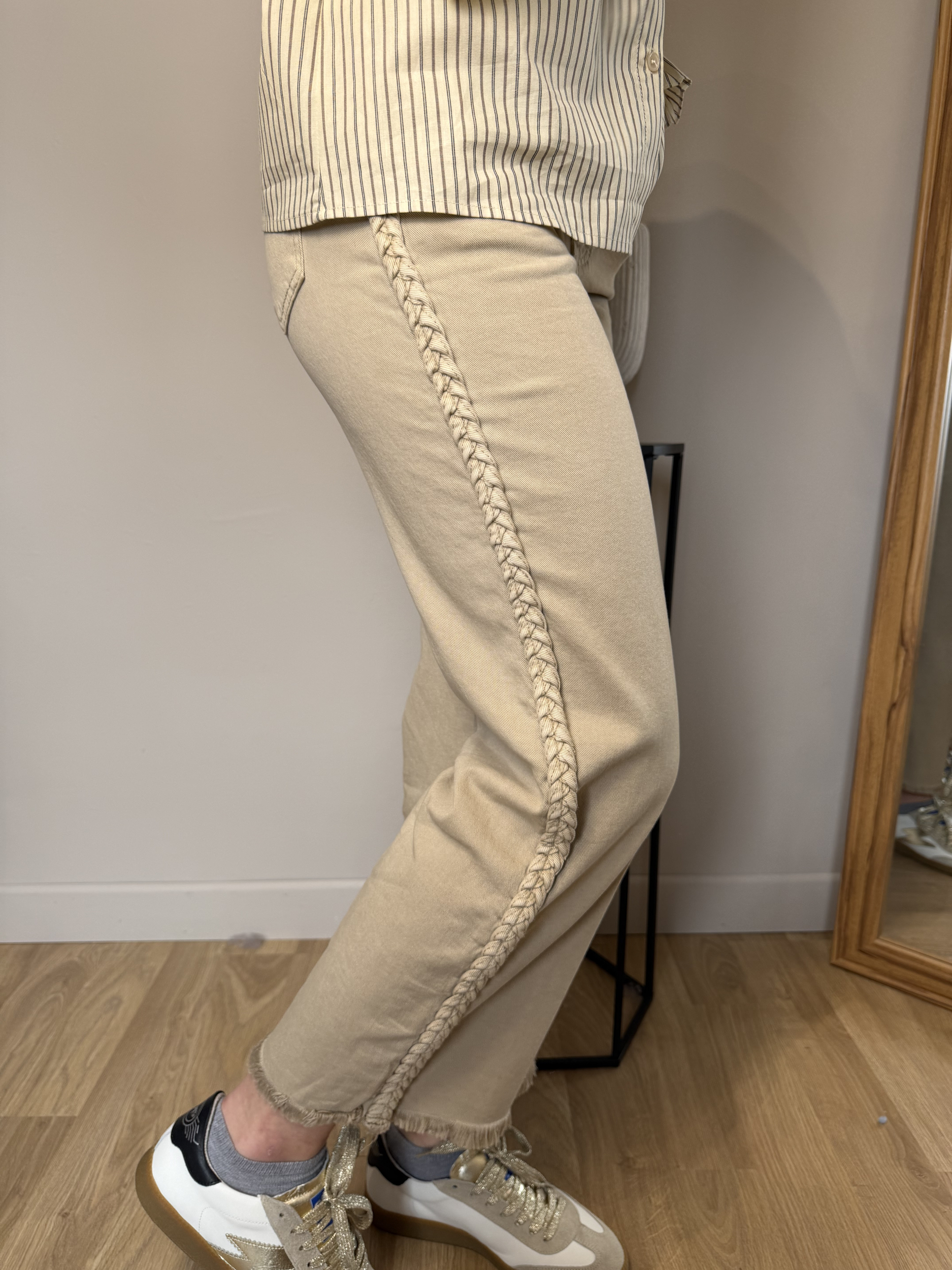 Jean Flare tressé beige