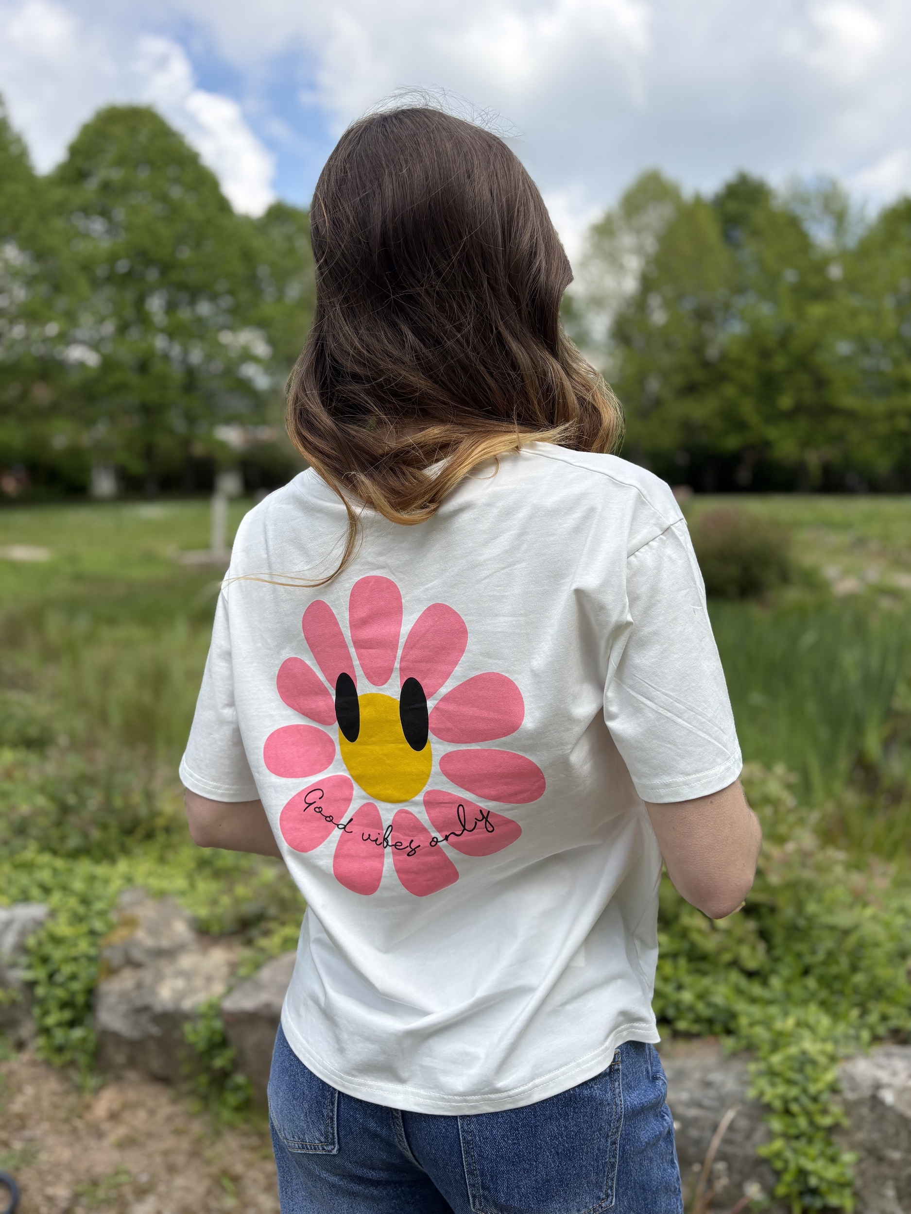 T-shirt fleur blanc