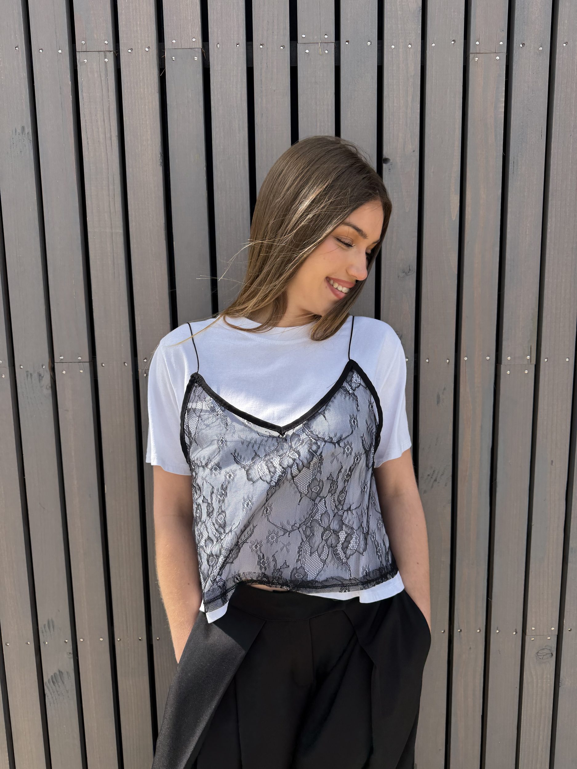 T-shirt top dentelle blanc