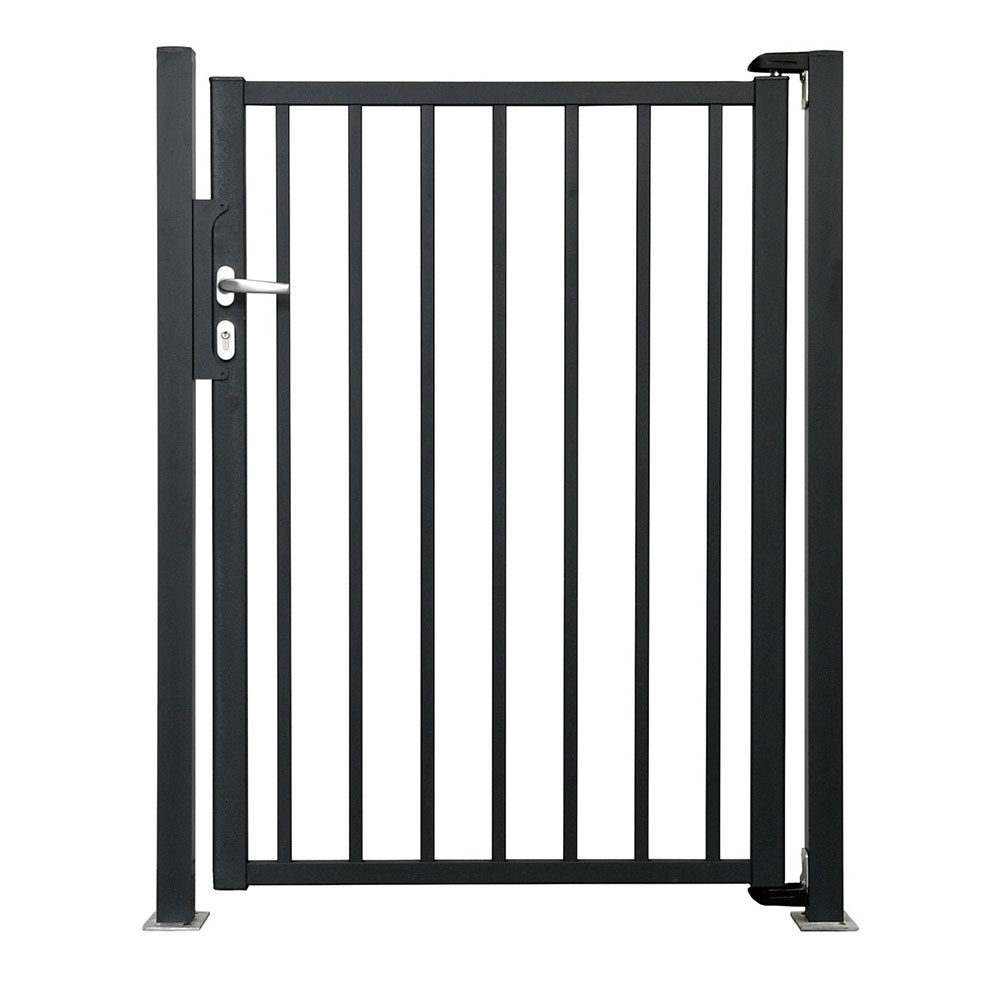 Portillon De Jardin Acier 105x125 Cm Gris Anthracite - Avec Serrure, Double Ouverture, Poteaux Inclus
