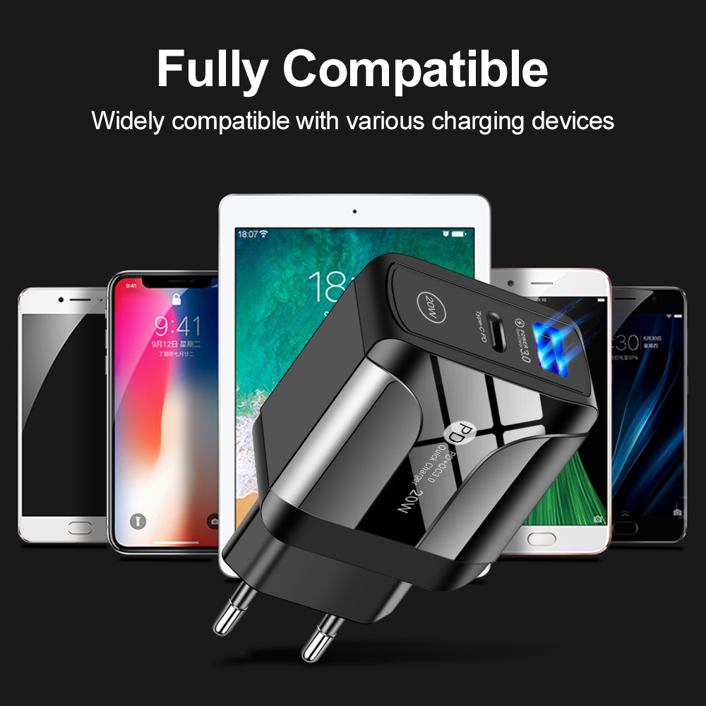 chargeur rapide universel USB A C noir en anglais