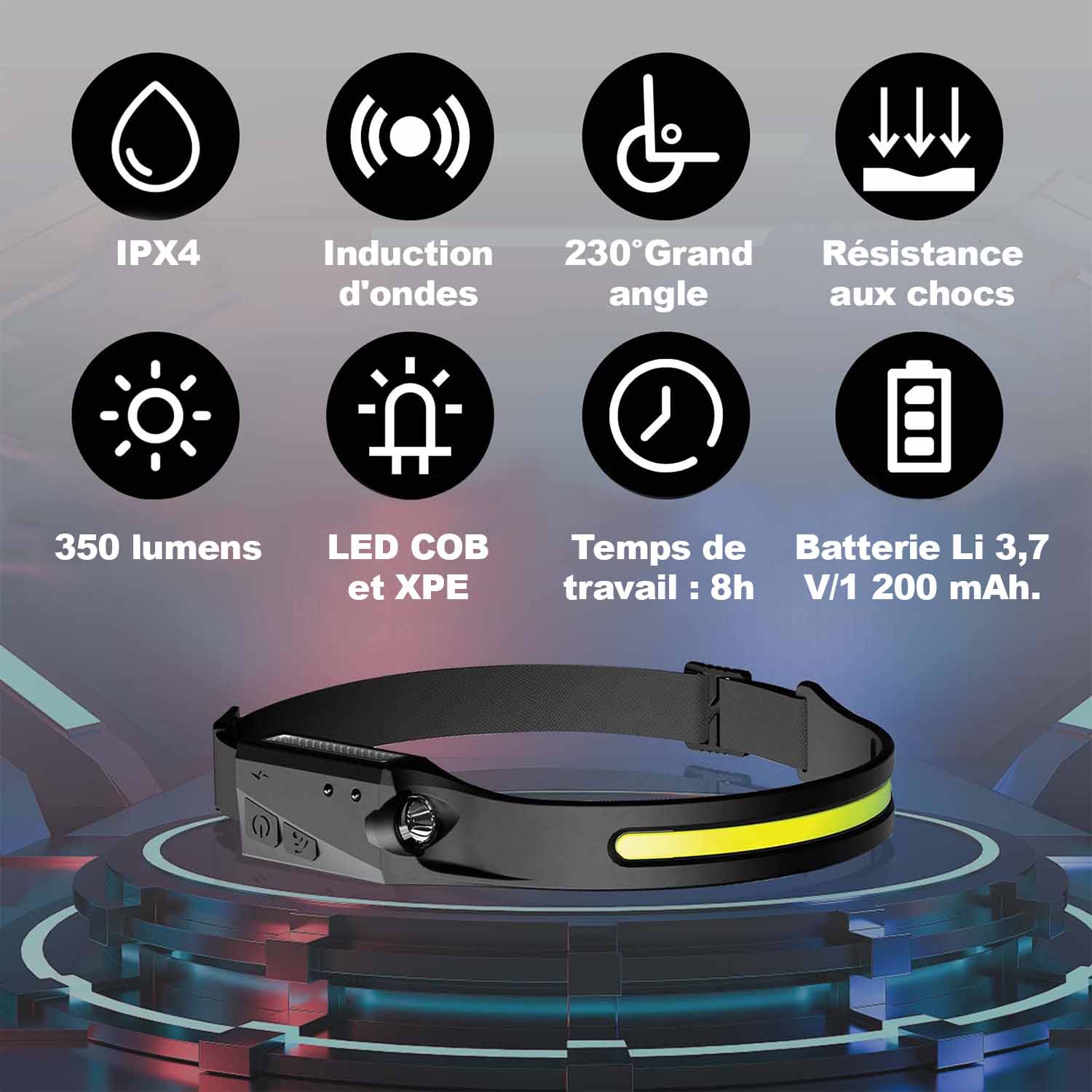 parametres lampe frontale led sensor rechargeable