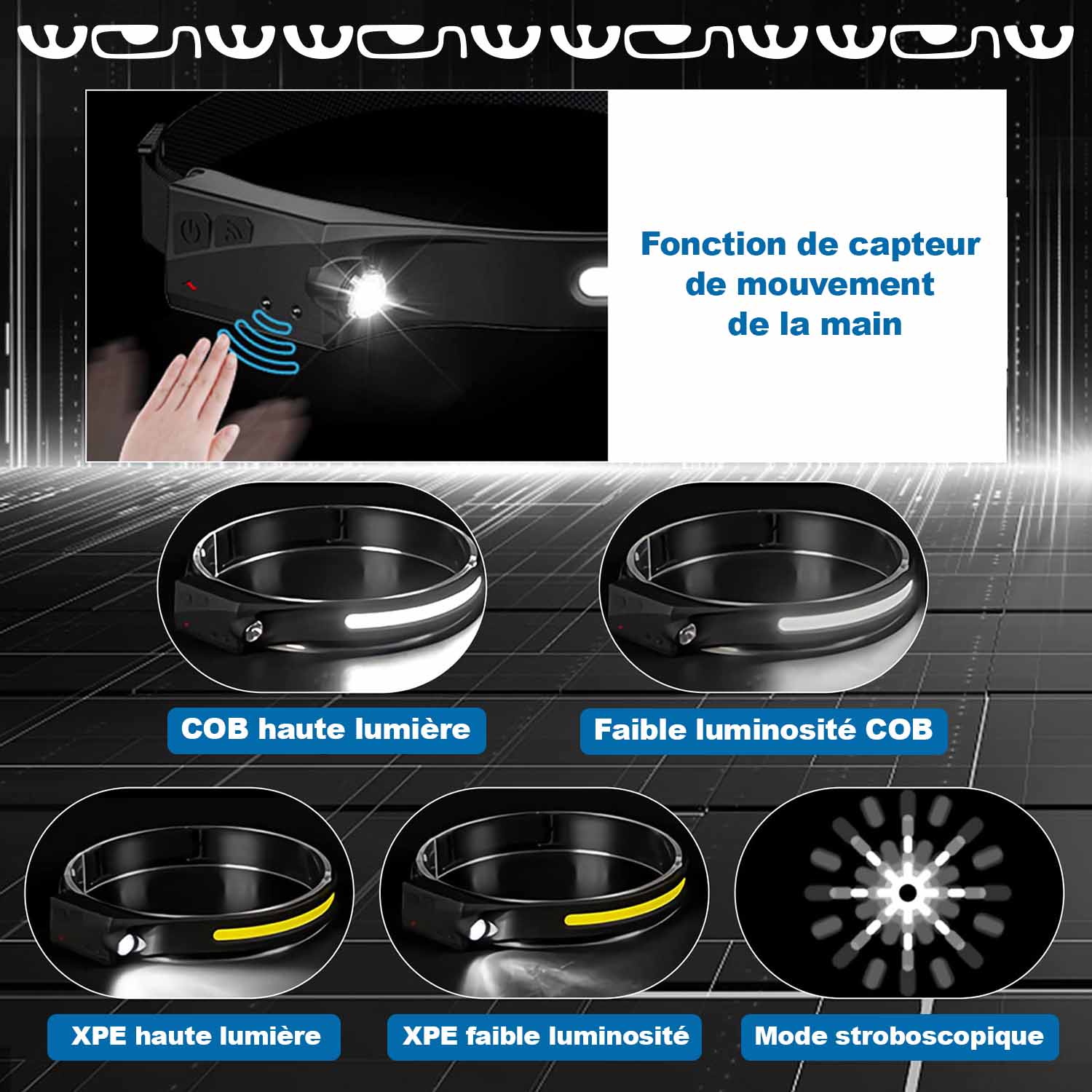 sensor lampe frontale capteur mouvement de la main