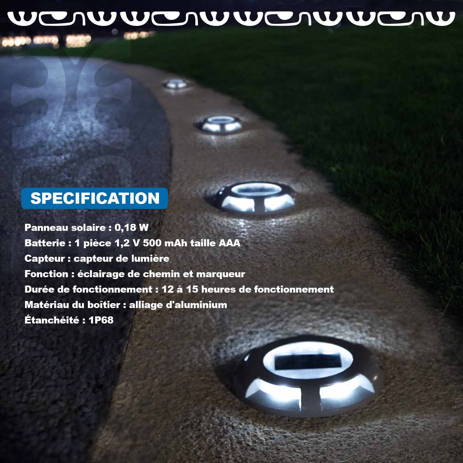 spécification lampe led solaire balisage deck ponton