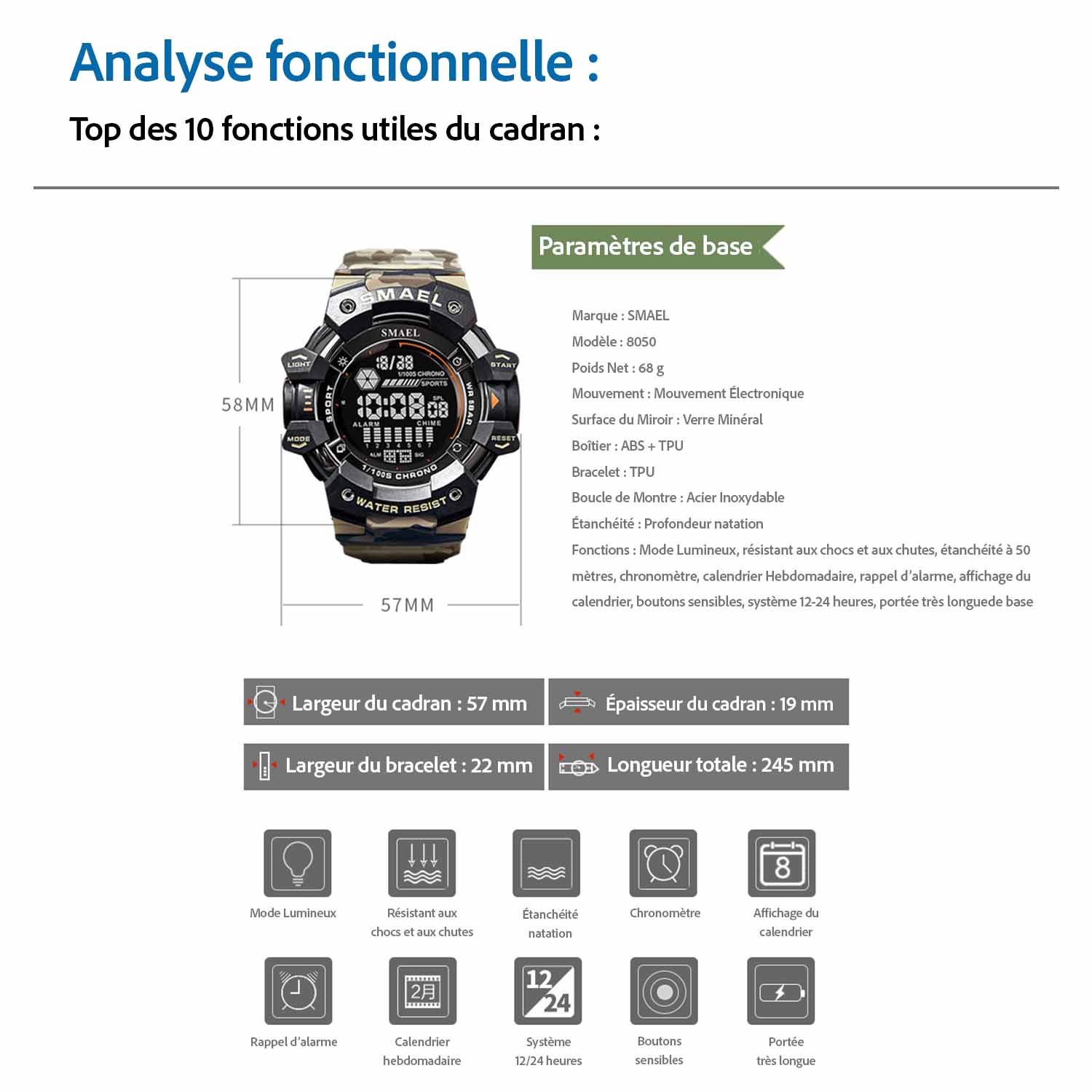 montre 8050 paramètres