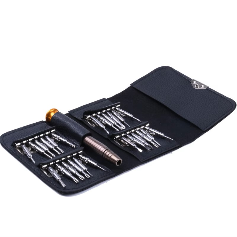 pochette simili cuir tournevis de precision ouverte