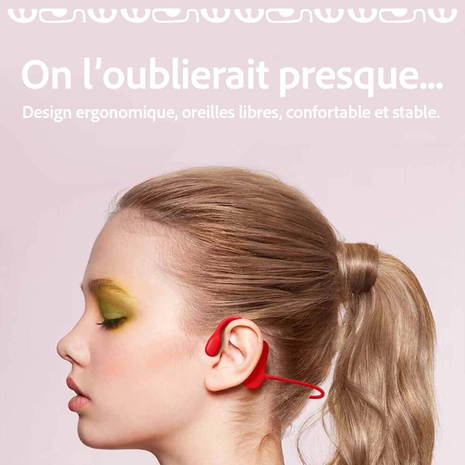 photo femme yeux fermés de profil avec discrets ecouteurs BL09
