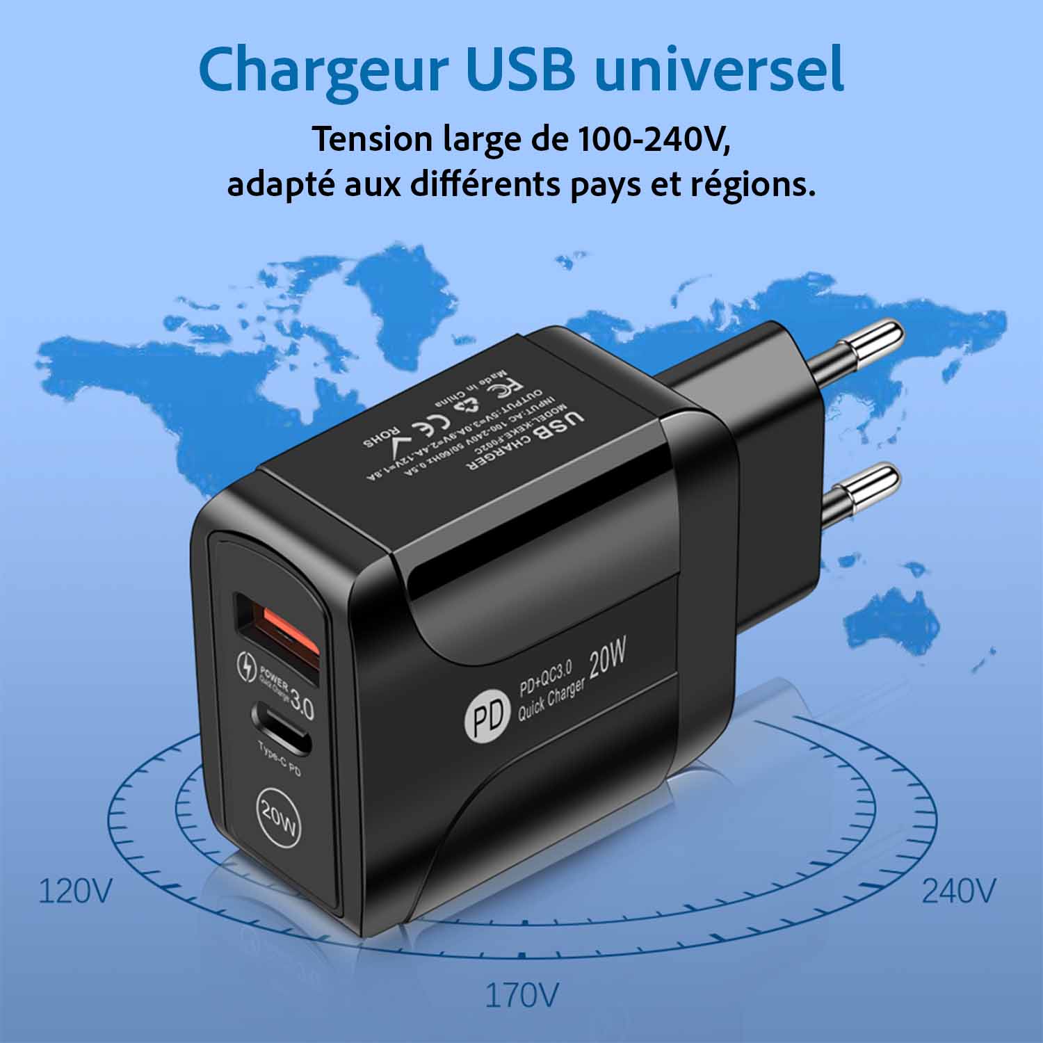 chargeur usb universel noir