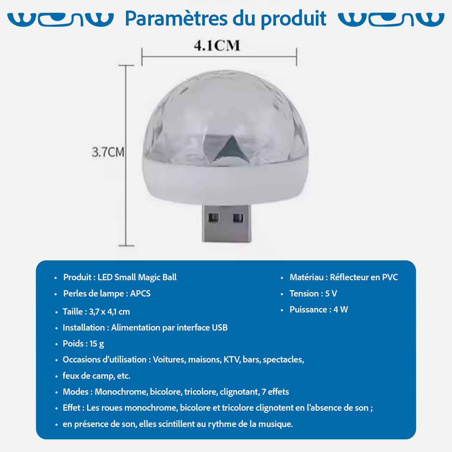 Paramètres lampe led magic ball