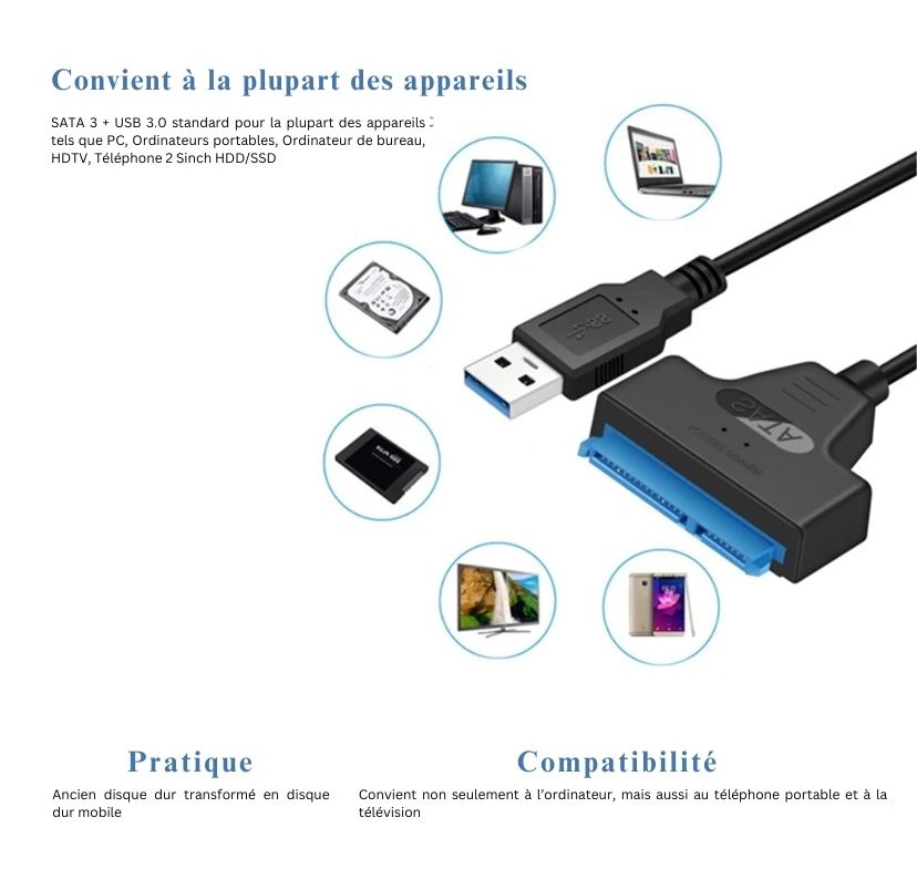 avantages et compatibilité adaptateur usb SATA