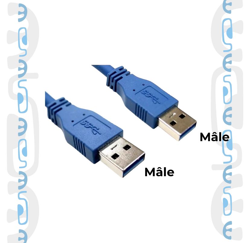 gros plan de 2 connecteur USB 3 mâle mâle