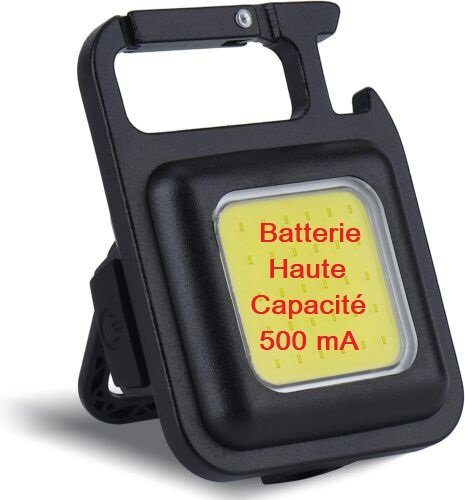 lampe de poche led COB porte clés aimantée avec batterie 500mA sur son support