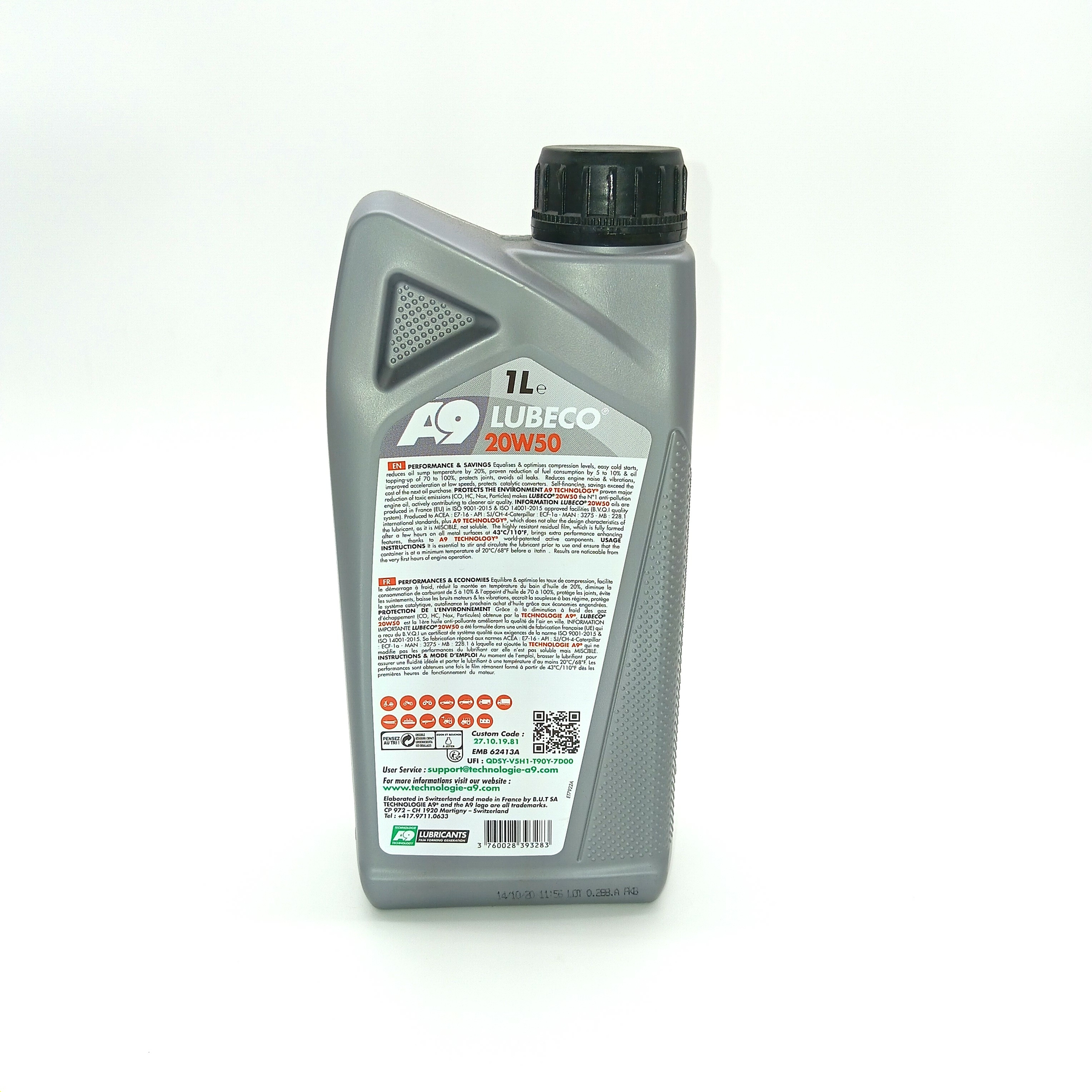 arrière du BIDON 1LITRE HUILE MOTEUR 20w50 A9