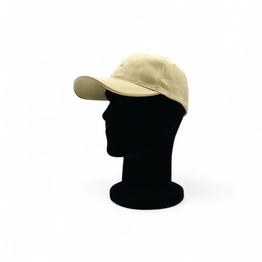 casquette-marron clair-vue profil-sur mannequin tête noire