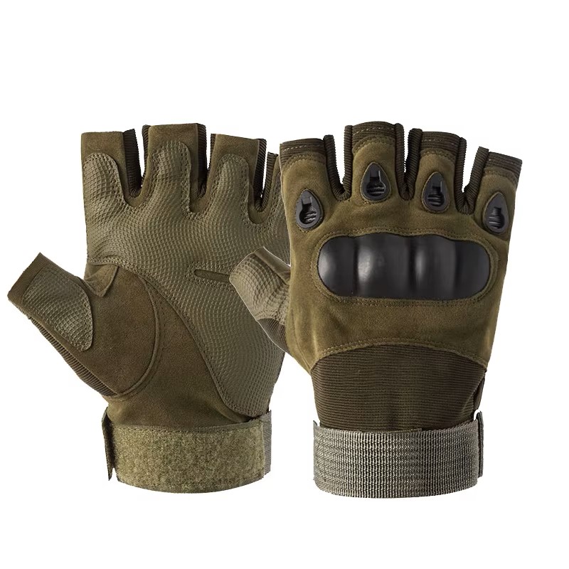 paire gants leger plein air tactique mitaine sans doigt simili couleur vert kaki