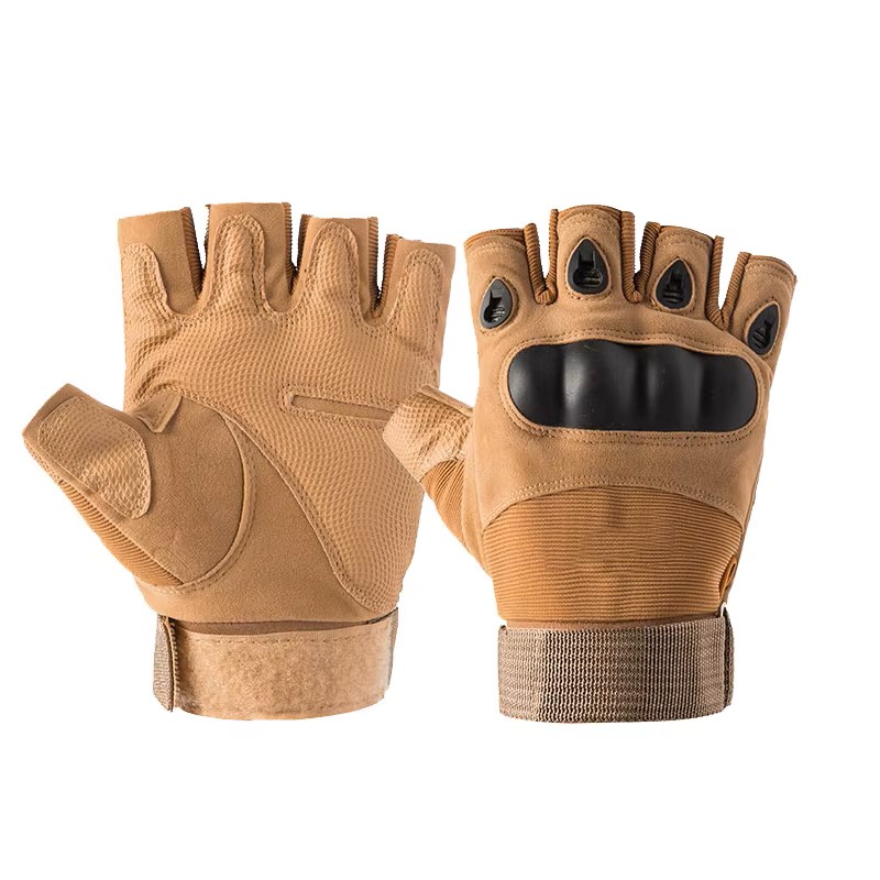 paire gants leger plein air tactique mitaine sans doigt simili marron clair