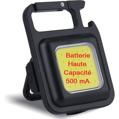 lampe de poche led COB porte clés aimantée avec batterie 500mA sur son support