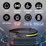 parametres lampe frontale led sensor rechargeable